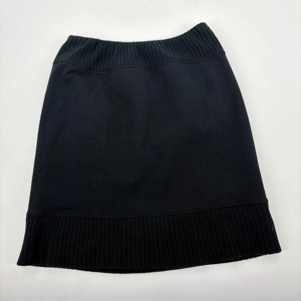 Free People Skirt M Bubble Hem Pull On Black Mini Stretch Elastic Boho Cozy Warm